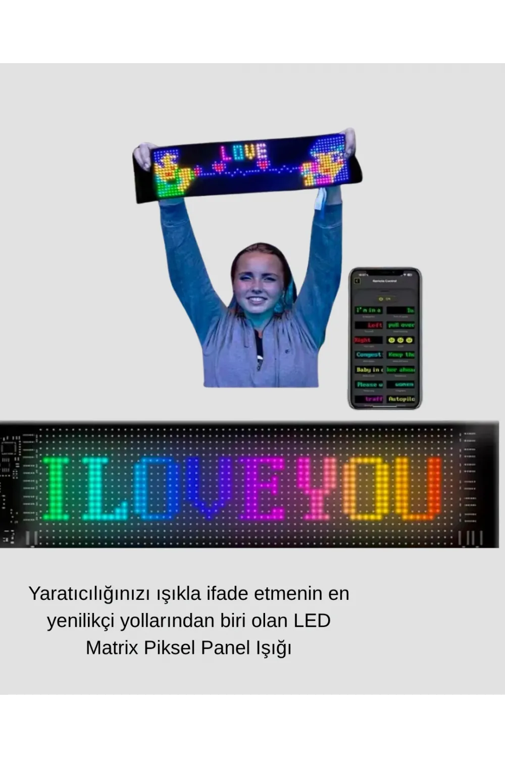 Led Matrix Piksel Panel Işığı Usb Uygulama Kontrollü Kaydırmalı Yazı Ekranı
