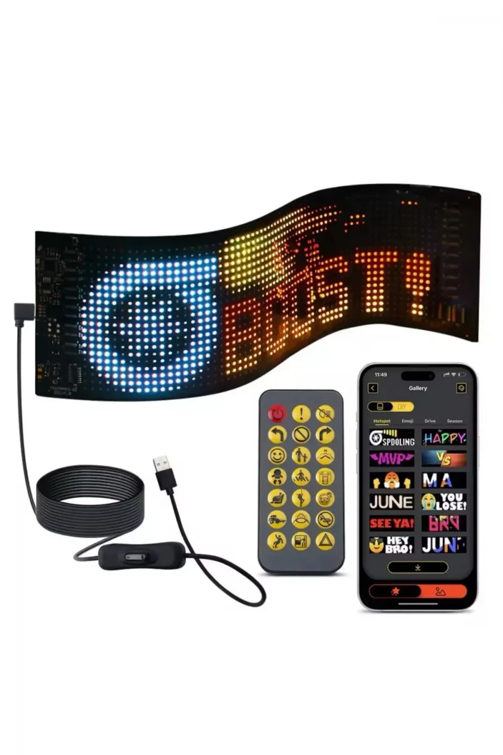 Led Panel Cama Yapışan Telefon Kontrollü Led Ekran Panel 16*64 Led Sayısı