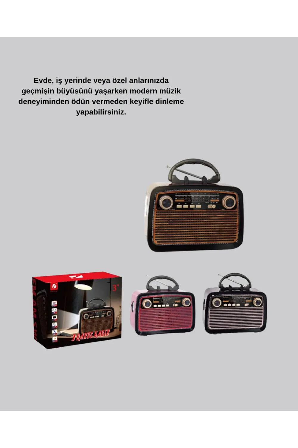 Led’li Nostaljik Bluetooth Hoparlör – Vintage Tasarım, Ahşap Doku