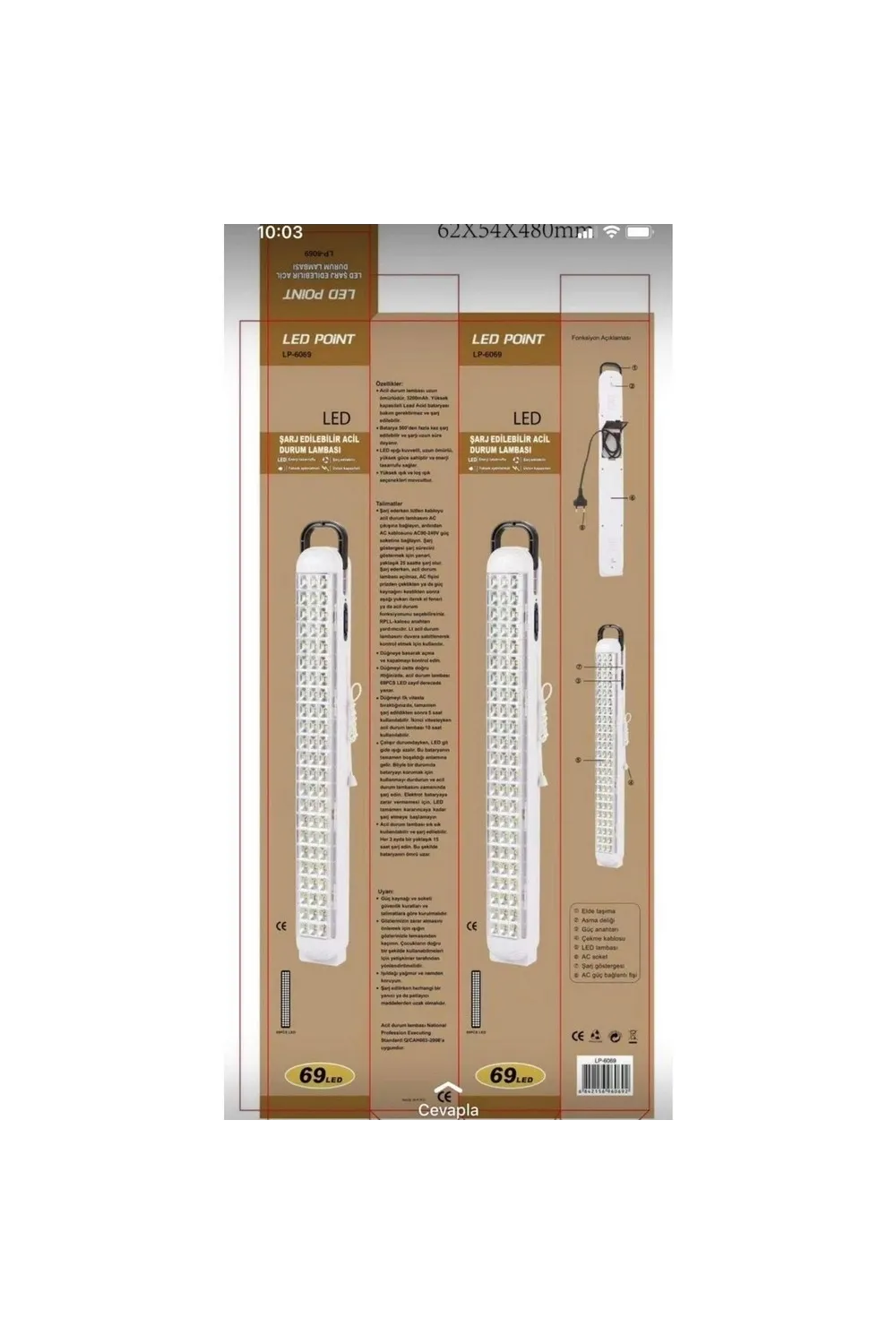 Ledpoint Lp-6069 Akülü 69 Led Şarjlı Işıldak