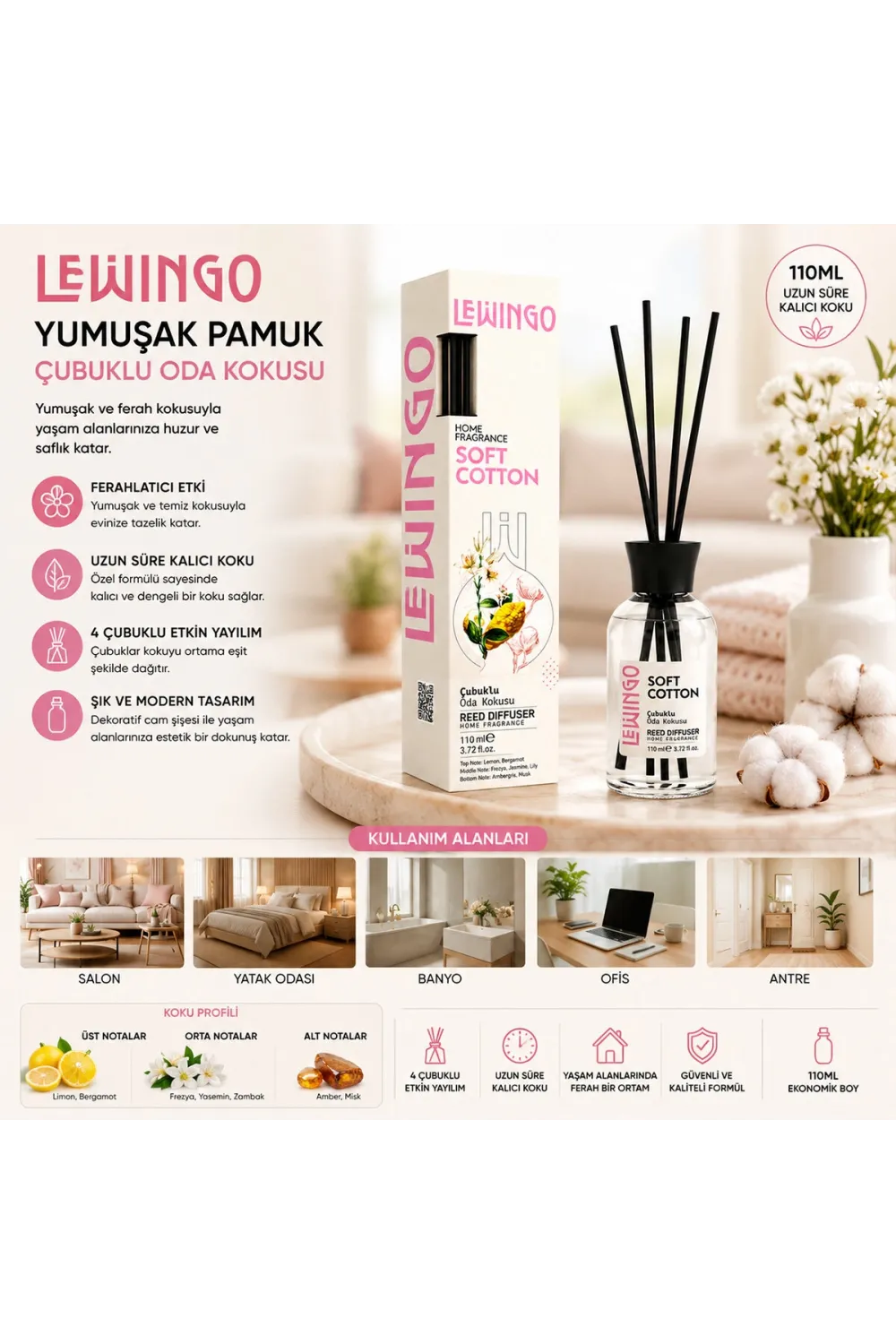 Lewingo ( 110ml ) ( Amber Glow ) Bambu Ortam Kokusu ( Cam Şişe )*24=k