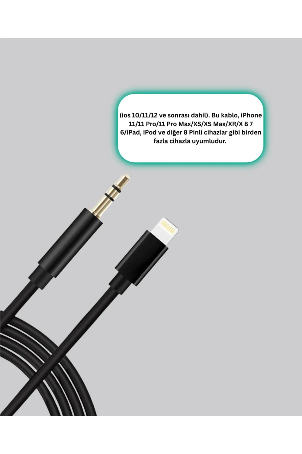 Lightning Girişli Cihazlar İçin 3.5mm Aux Ses Kablo Dönüştürücü 1m