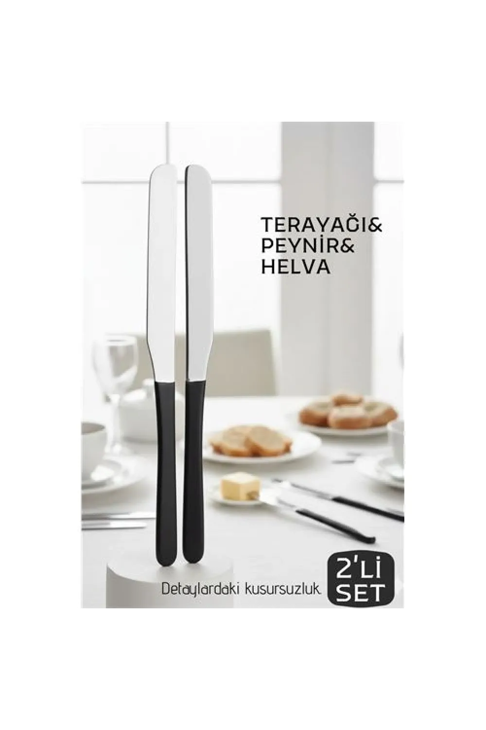 Lüks Seri 2li Tereyağı ve Peynir Bıçağı Seti - Paslanmaz Çelik & Ergonomik Silikon Saplı 16 cm 719999