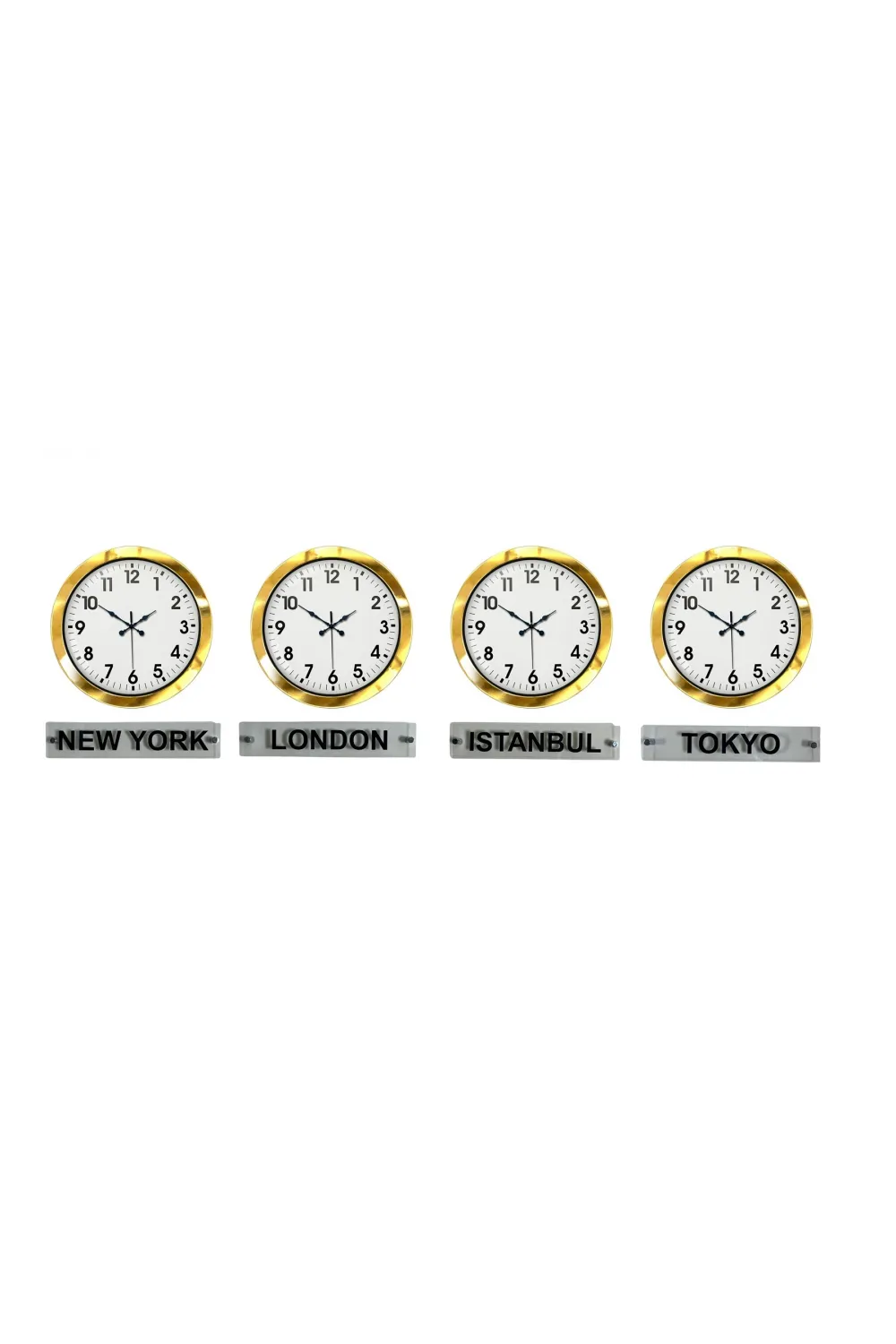 LuxTime Gold Series 36 Cm 4 lü Tabelalı Dünya Duvar Saati