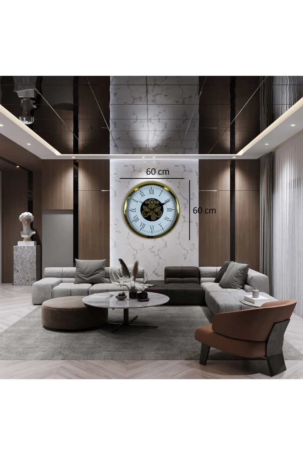 Luxury Gold 60 Cm Çarklı Duvar Saati