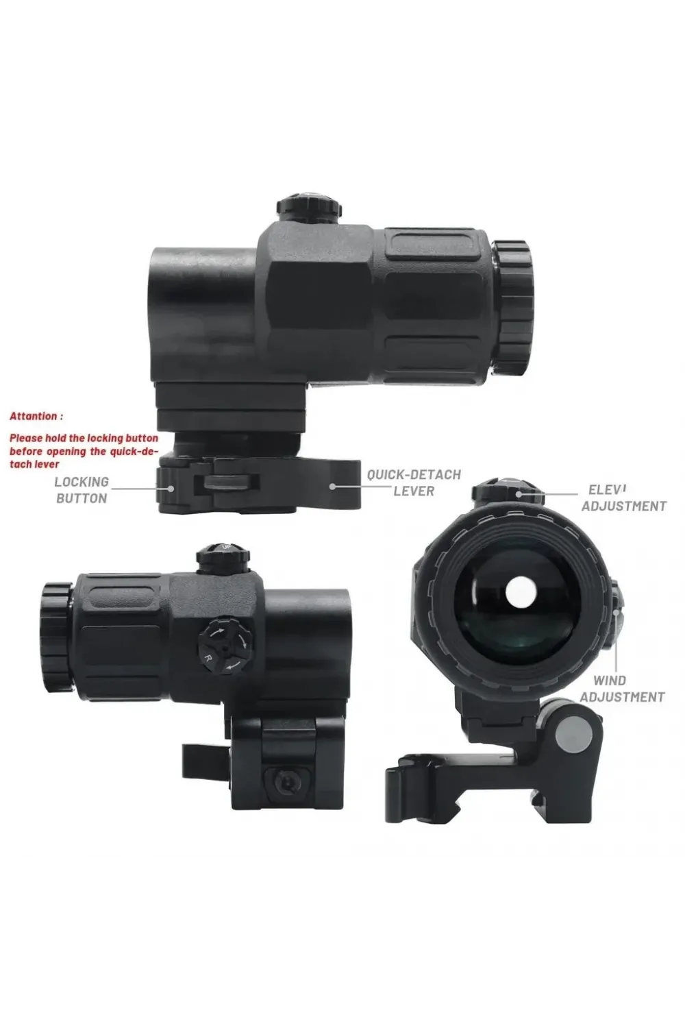 Magnifier 5x Yakınlaştırmalı Dürbün  22mm Ray Uyumlu, Katlanır Yaylı Ayaklı