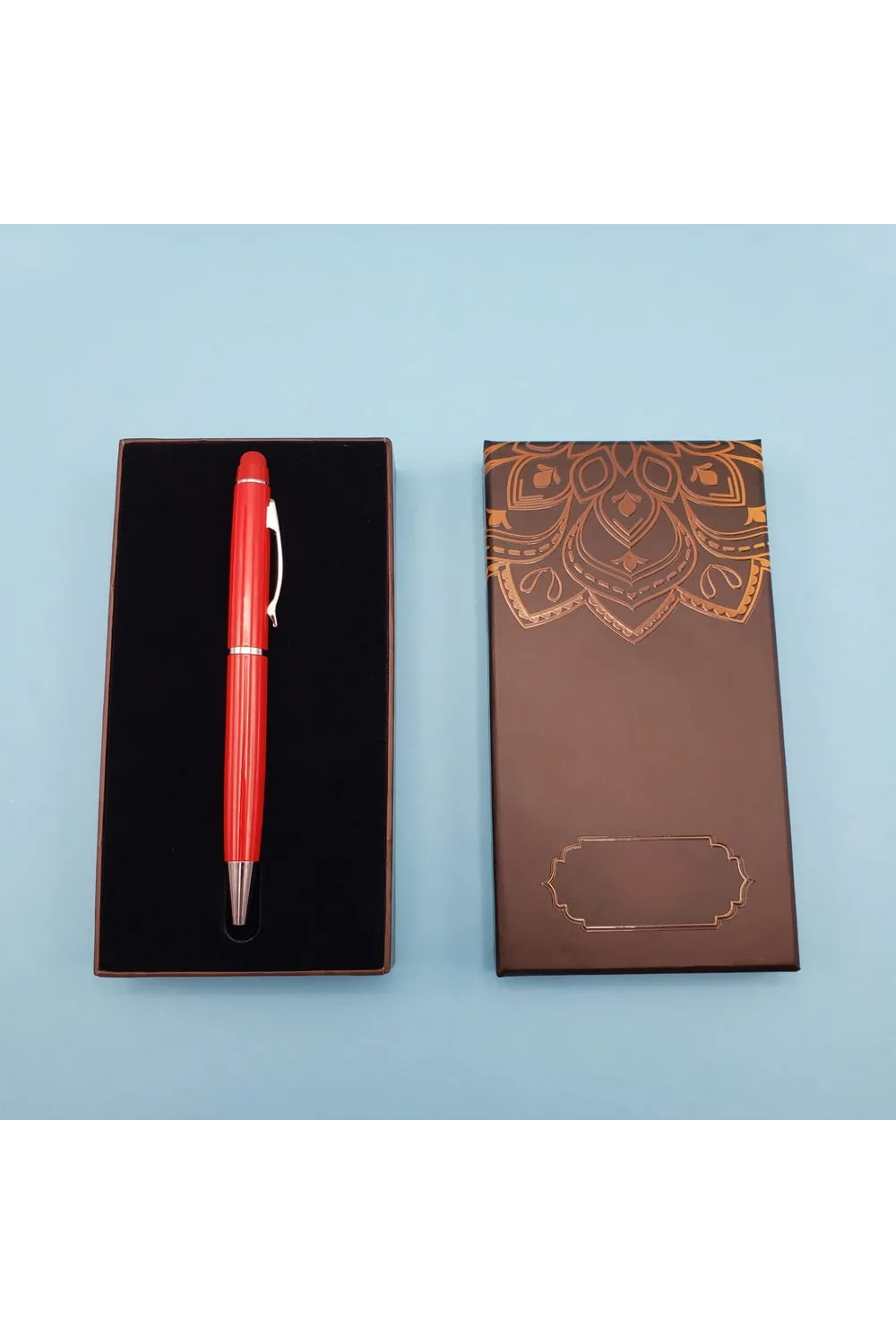 Mandala Desenli Kutulu Kırmızı Touchpen Tükenmez Kalem