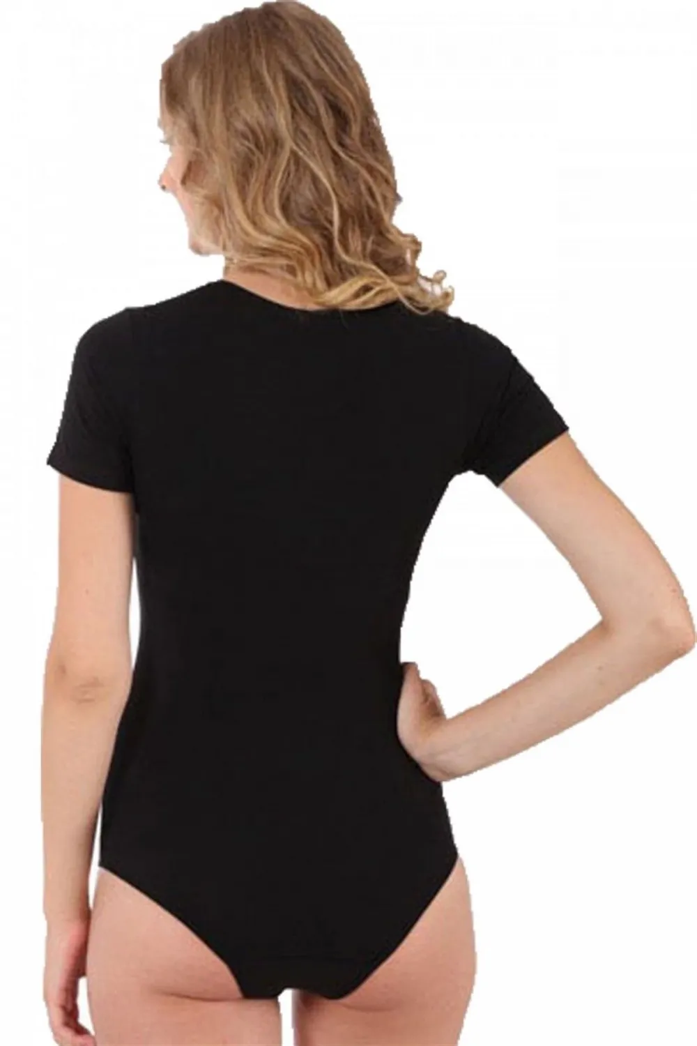  Bayan Kısa Kol Çıtçıtlı Body Siyah