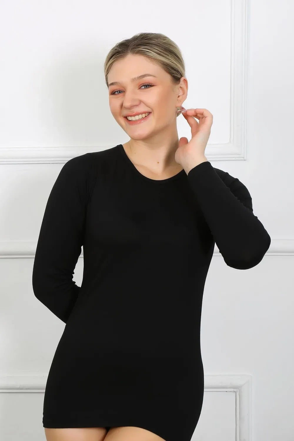  Bayan Uzun Kol Body Siyah