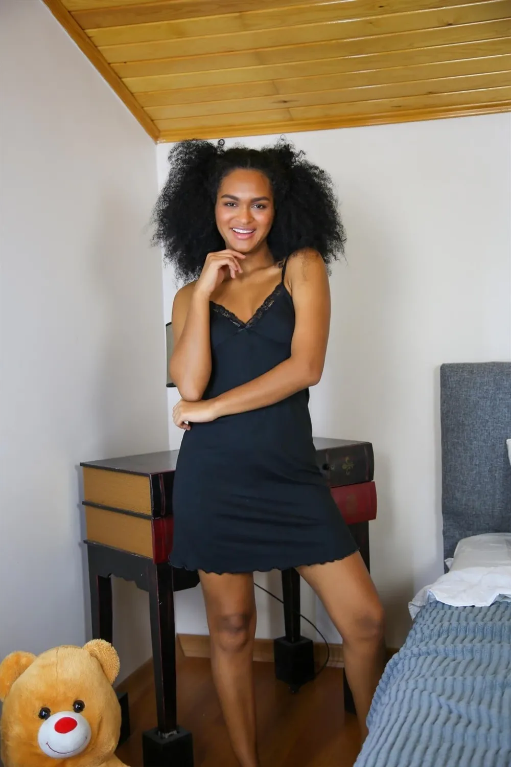  İp Askılı Gecelik Siyah