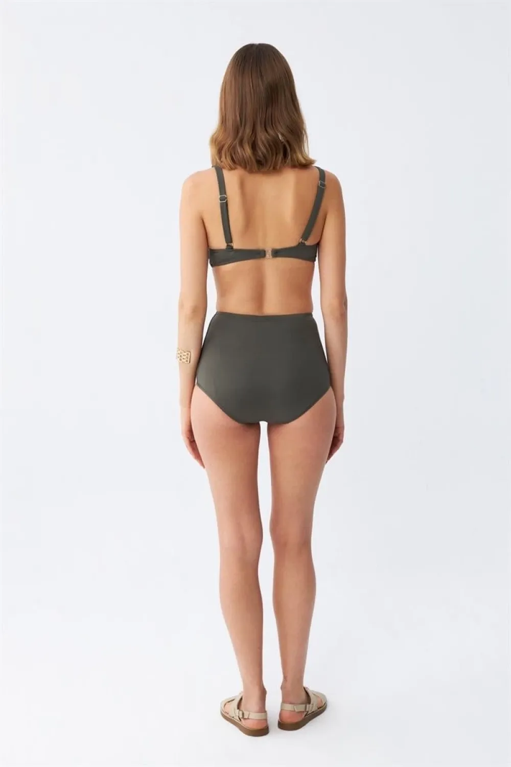  Kadın Basic Haki Pedli Yüksek Bel Bikini Takımı