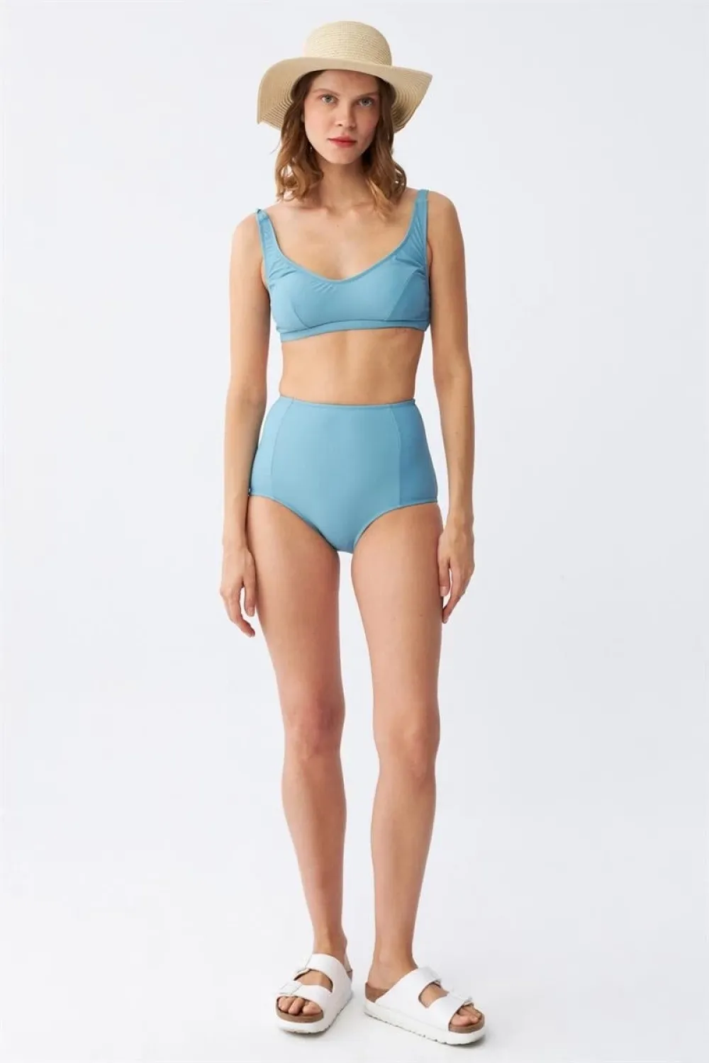  Kadın Basic Turkuaz Pedli Yüksek Bel Bikini Takımı