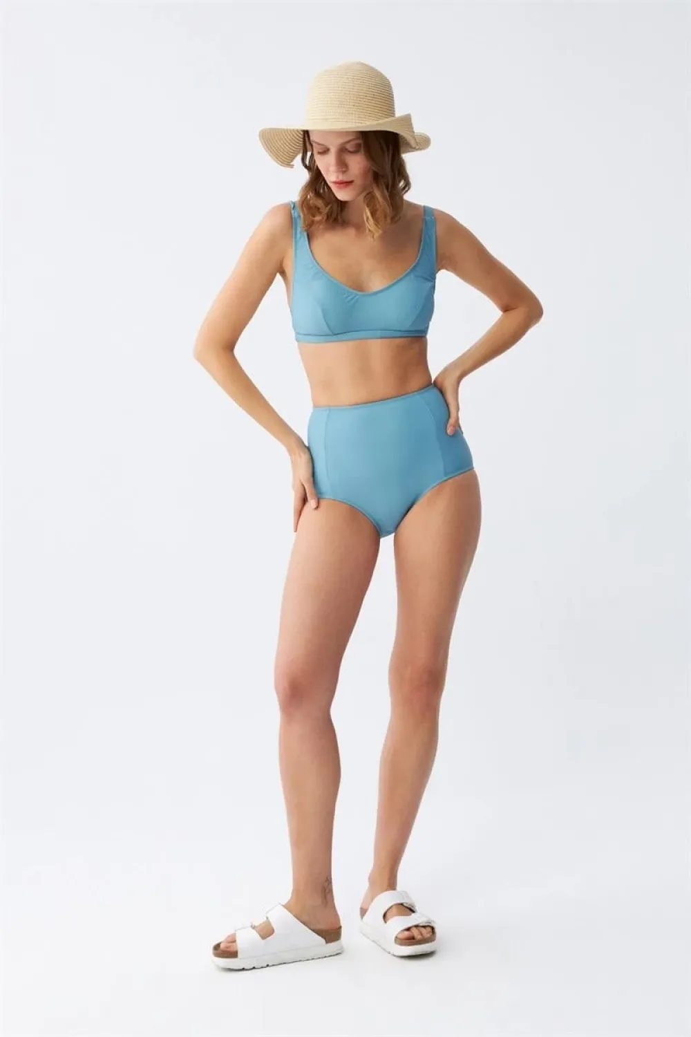  Kadın Basic Turkuaz Pedli Yüksek Bel Bikini Takımı