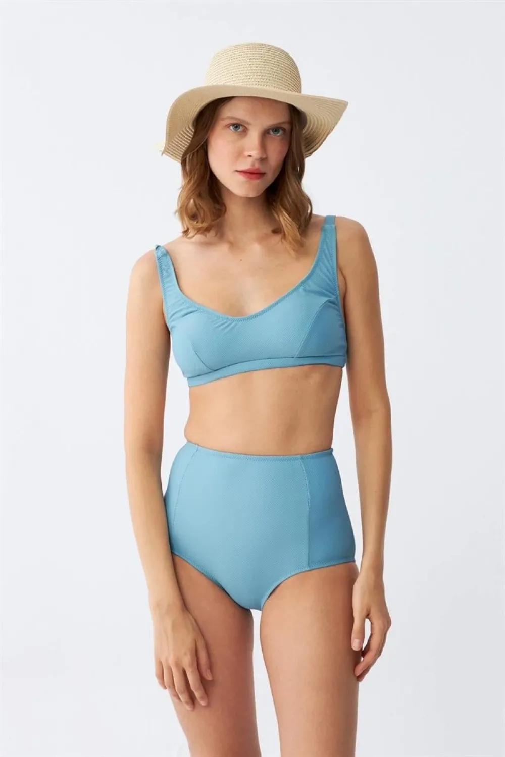  Kadın Basic Turkuaz Pedli Yüksek Bel Bikini Takımı