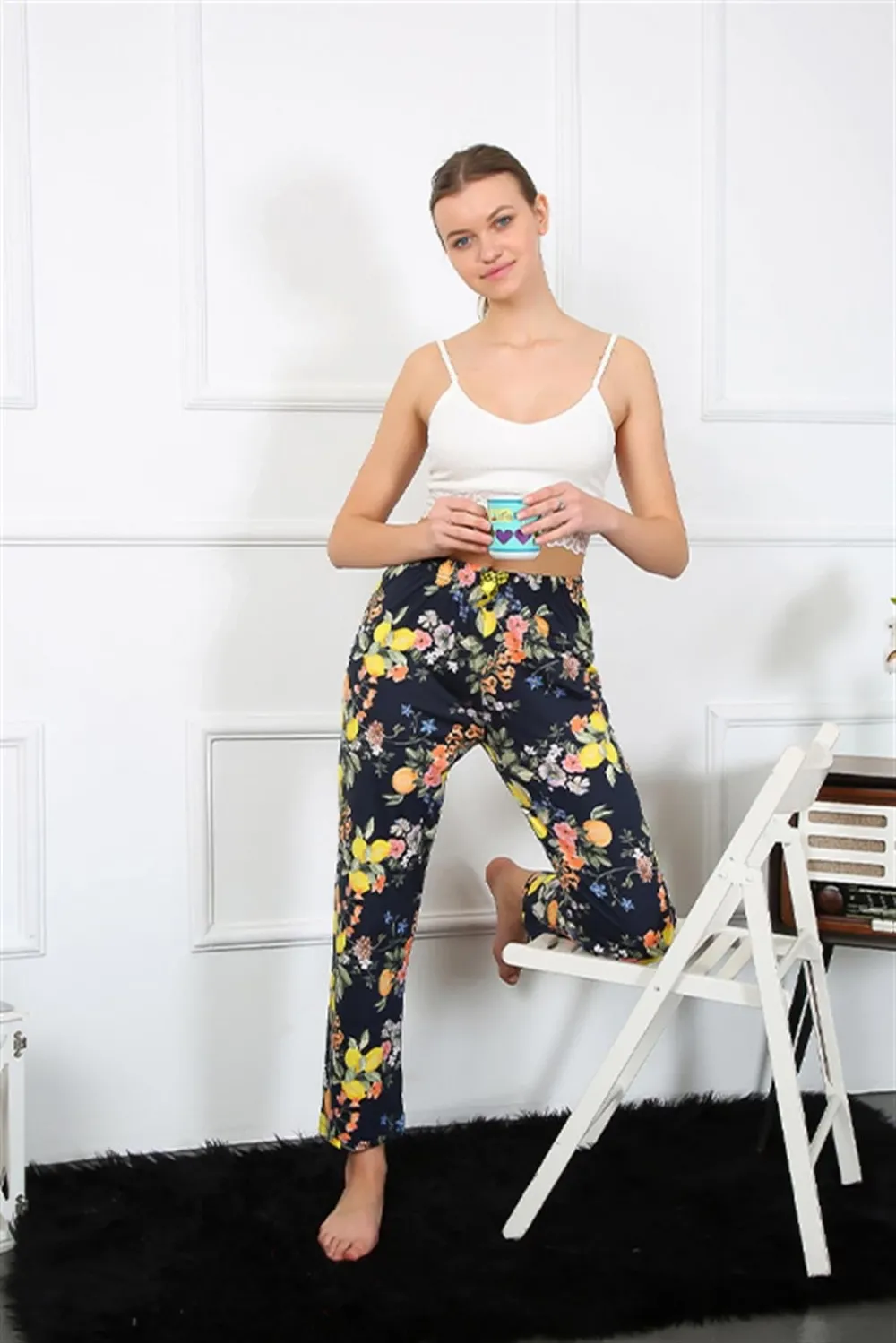  Kadın Pamuklu Alt Pijama Lacivert
