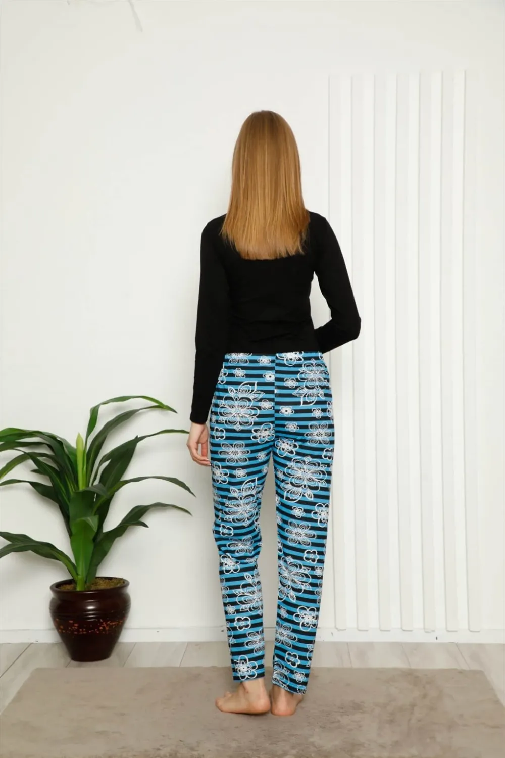  Kadın Pamuklu Alt Pijama Mavi