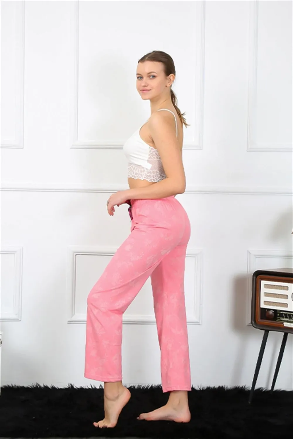  Kadın Pamuklu Alt Pijama Pembe