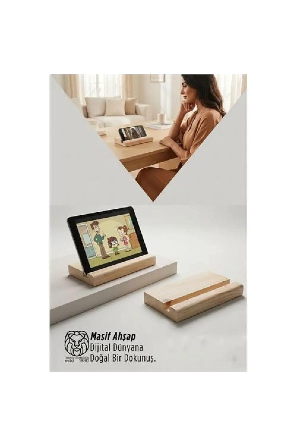 Masif Ahşap Tablet Standı ve Telefon Tutucu – Estetik Ergonomi 722866