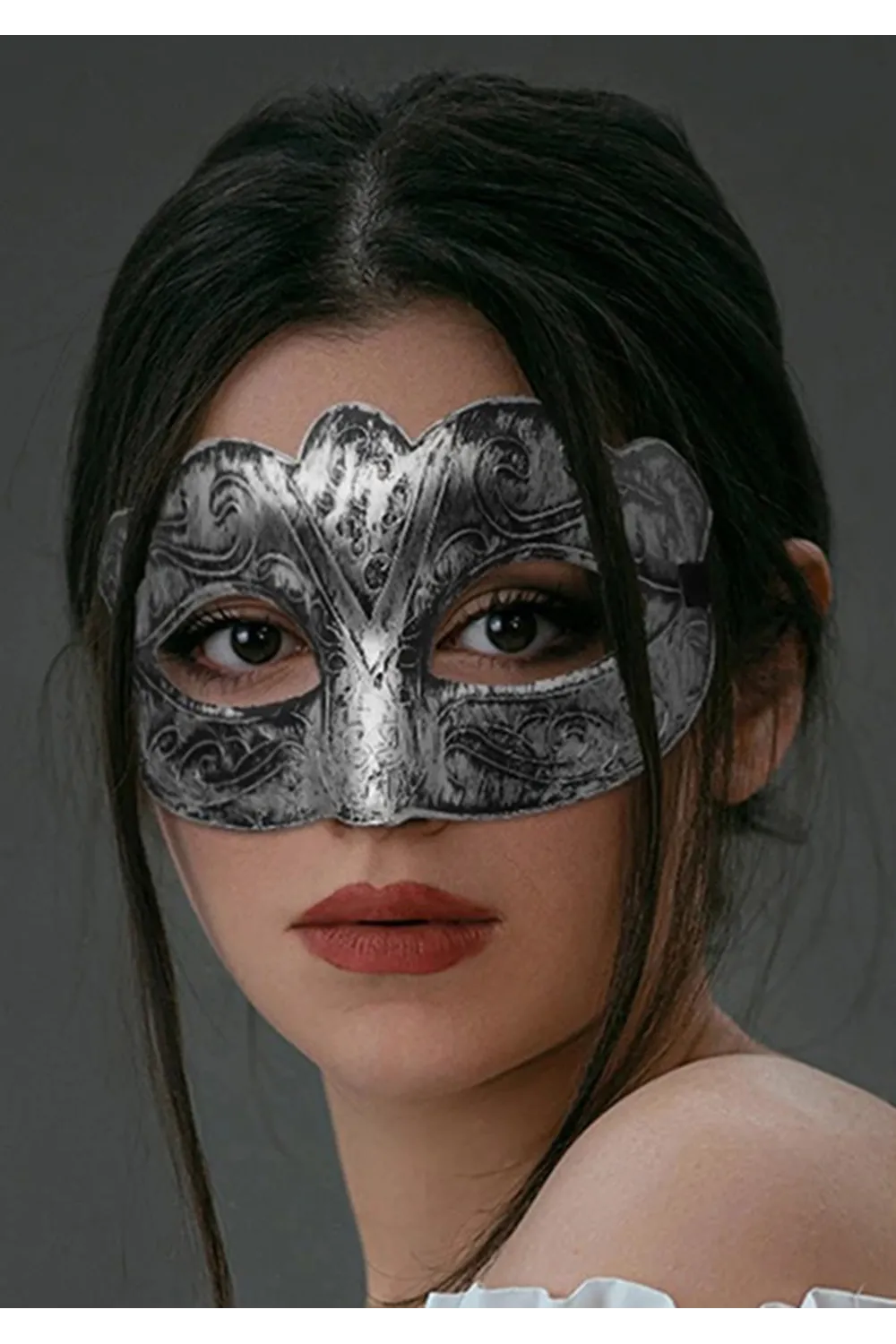 Maskeli Balo Antik Gri Gümüş Eskitilmiş Maske Balo Venedik