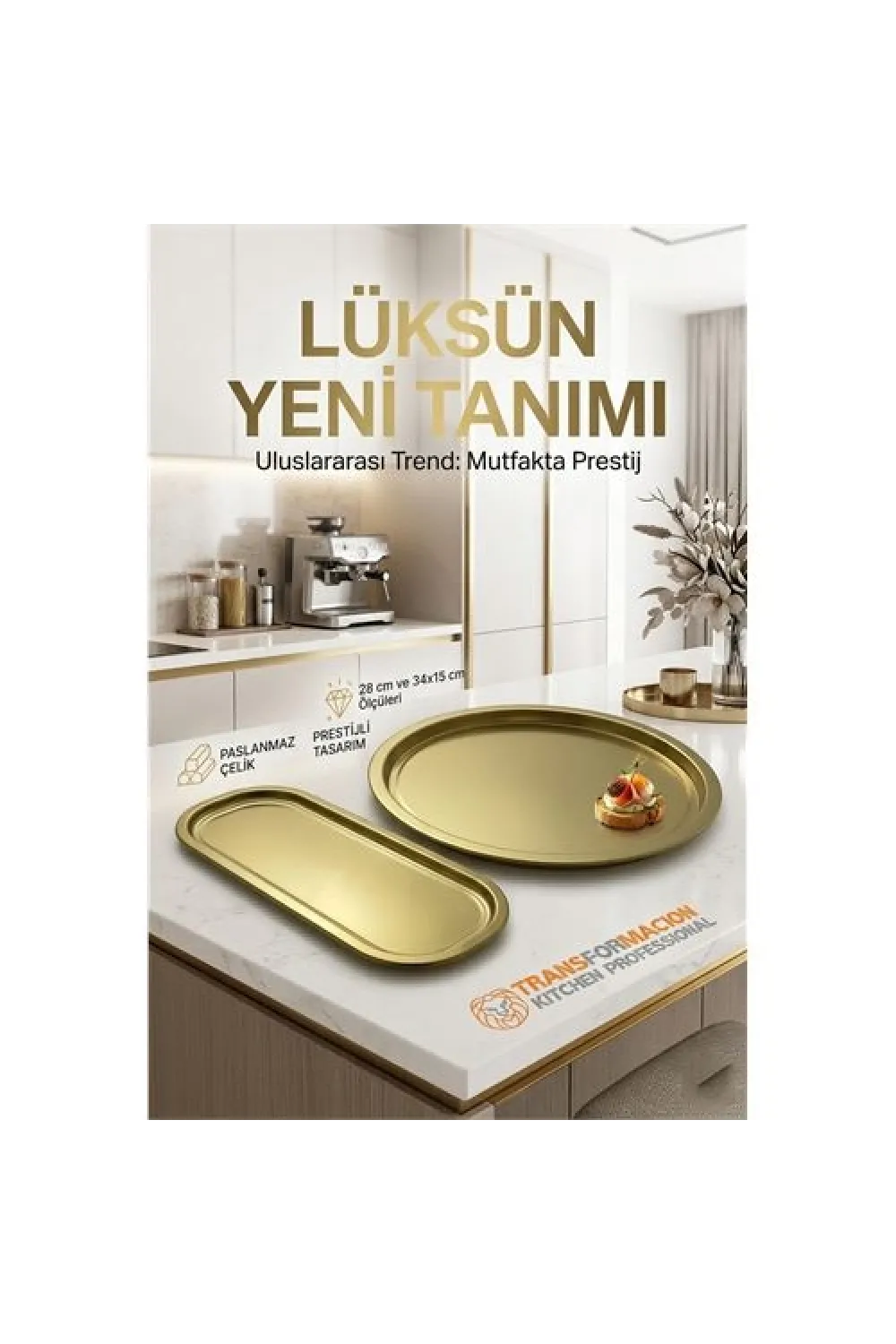 Masterpiece Çelik Tepsi Seti – Yuvarlak 28 cm & Dikdörtgen 34x15 cm 722990