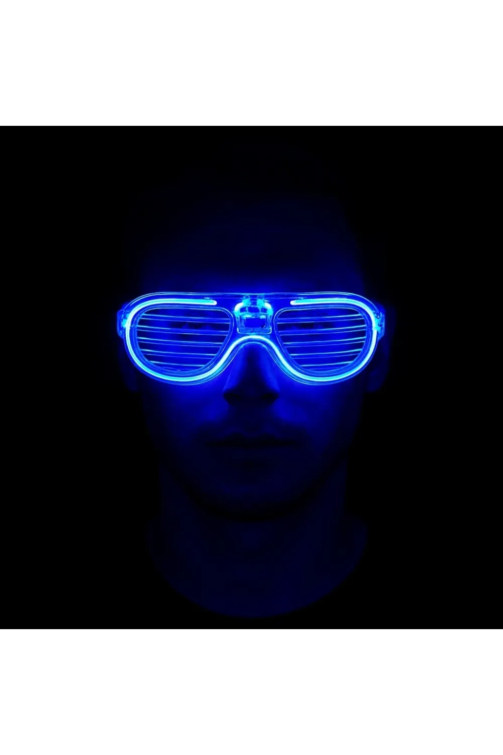 Mavi Led Işıklı Parti Gözlüğü - Neon Glow Şerit Gözlük 3 Modlu