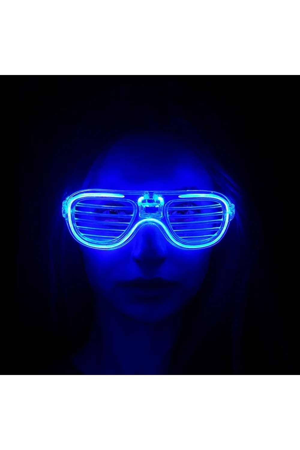 Mavi Led Işıklı Parti Gözlüğü - Neon Glow Şerit Gözlük 3 Modlu