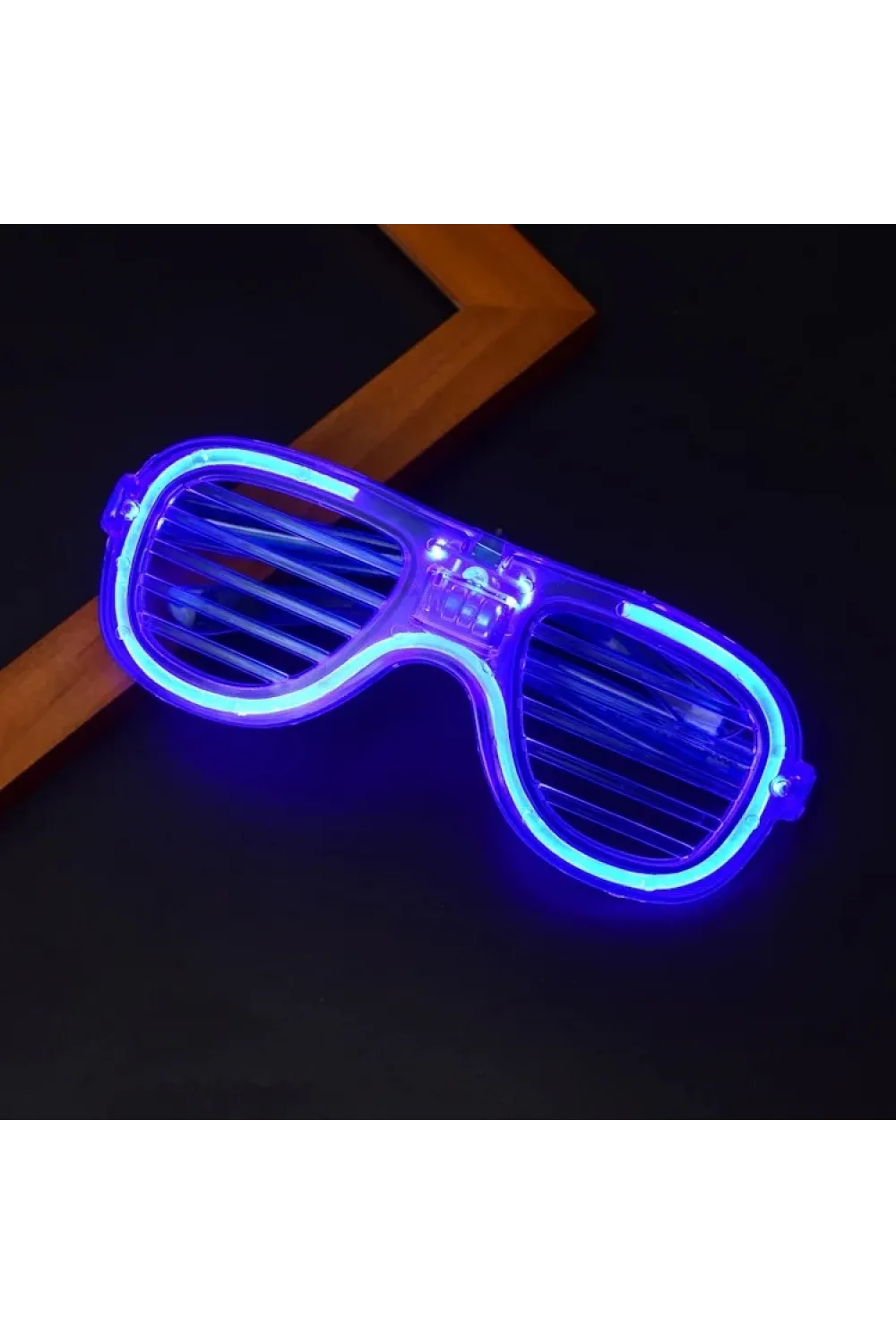 Mavi Led Işıklı Parti Gözlüğü - Neon Glow Şerit Gözlük 3 Modlu