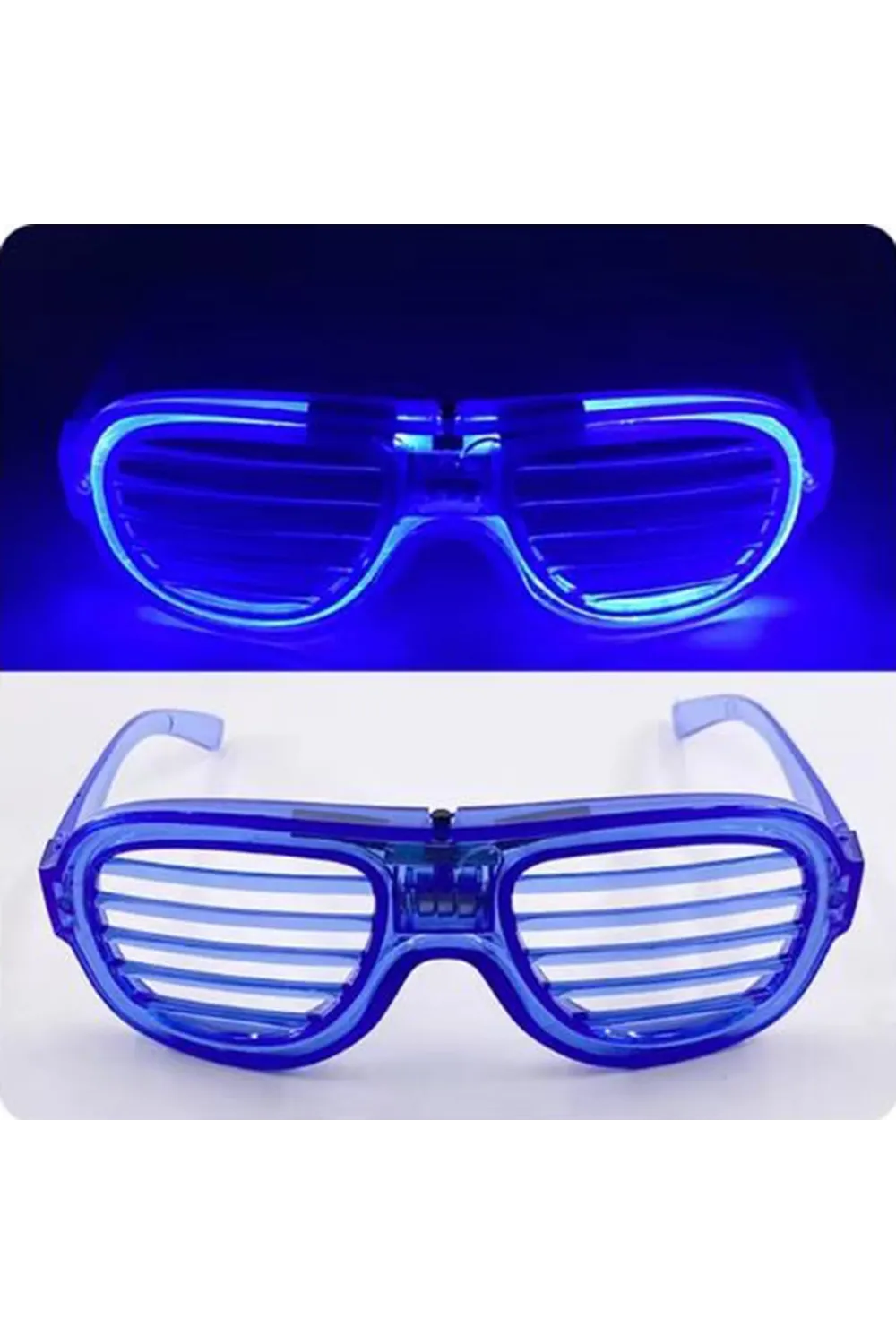 Mavi Led Işıklı Parti Gözlüğü - Neon Glow Şerit Gözlük 3 Modlu
