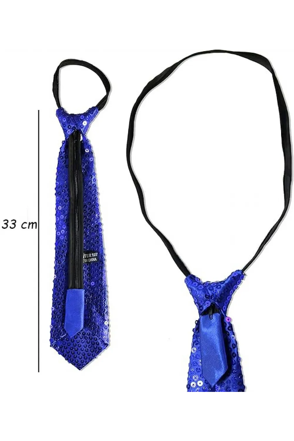 Mavi Renk Pul Payetli Işıltılı Parti Kravatı 33 cm