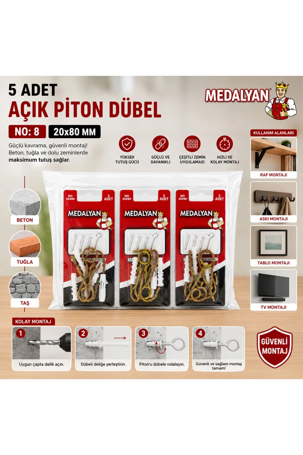 20x80 5 Pcs Açık Piton Dübelli IEGOI1X