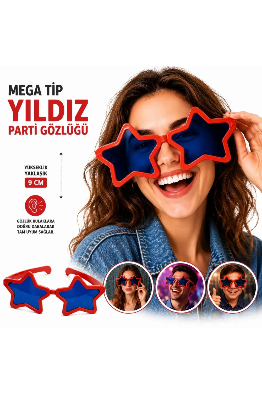 Mega Tip Yıldız Parti Gözlüğü Kırmızı Renk