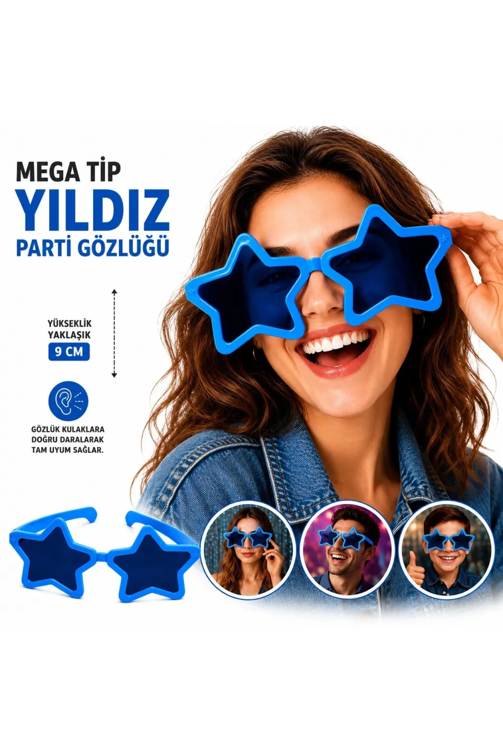 Mega Tip Yıldız Parti Gözlüğü Mavi Renk
