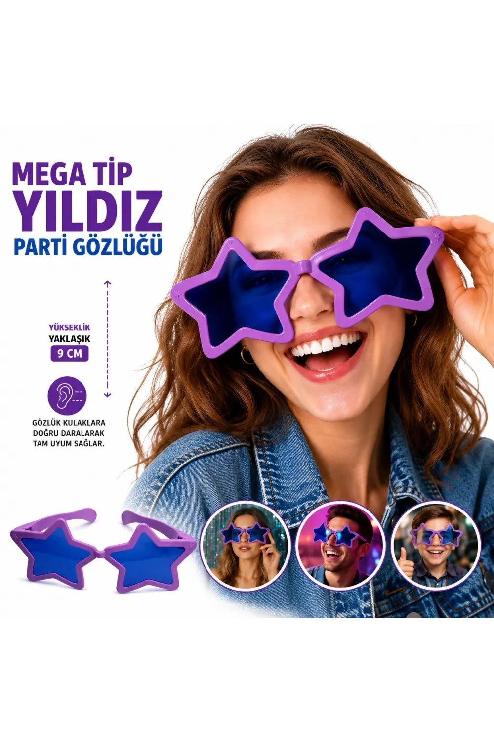 Mega Tip Yıldız Parti Gözlüğü Mor Renk