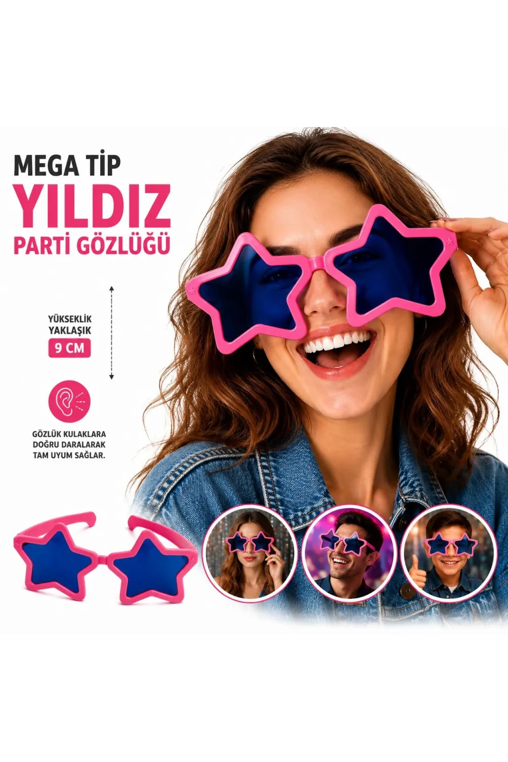 Mega Tip Yıldız Parti Gözlüğü Pembe Renk