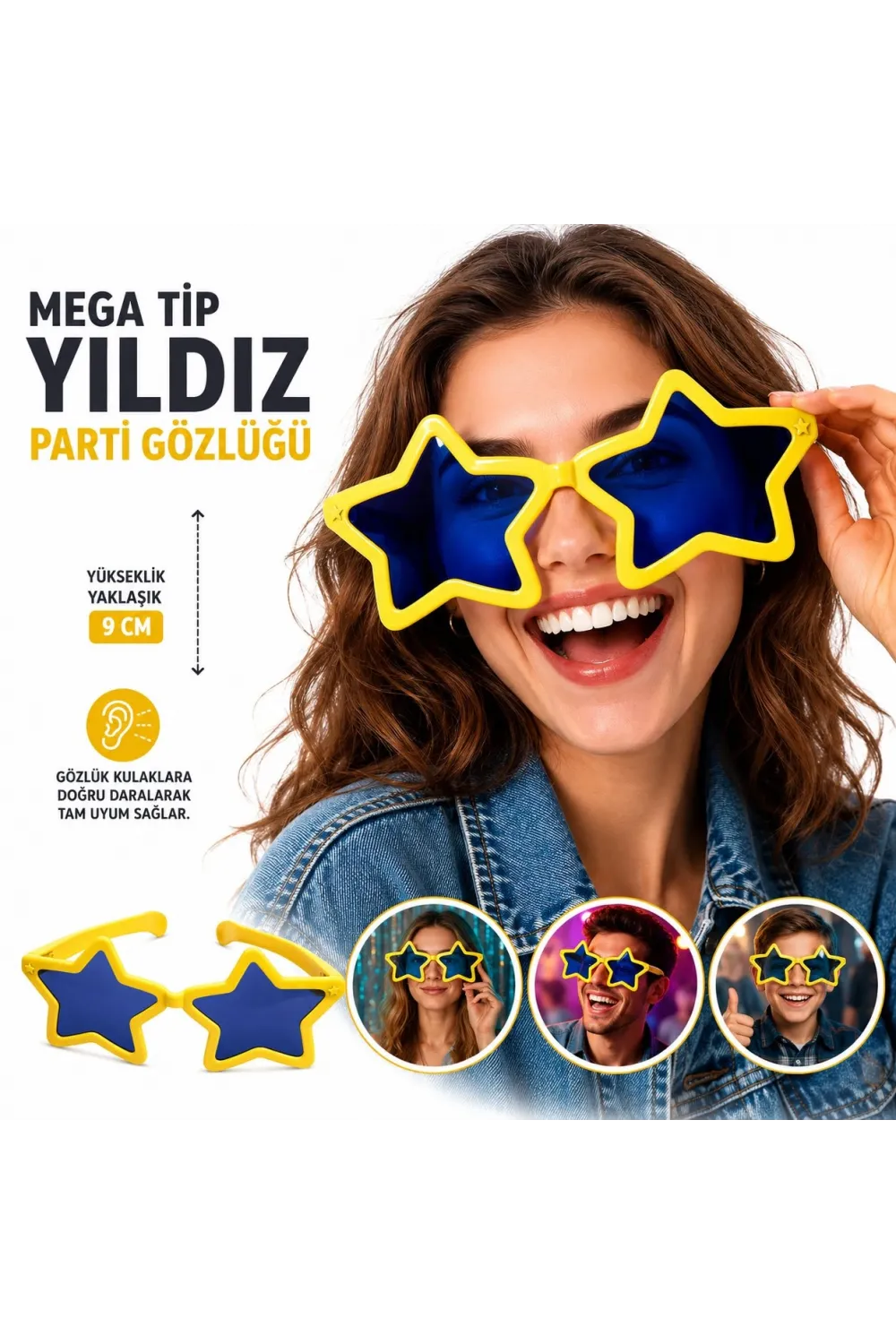 Mega Tip Yıldız Parti Gözlüğü Sarı Renk
