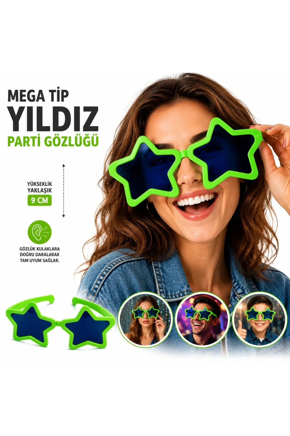 Mega Tip Yıldız Parti Gözlüğü Yeşil Renk