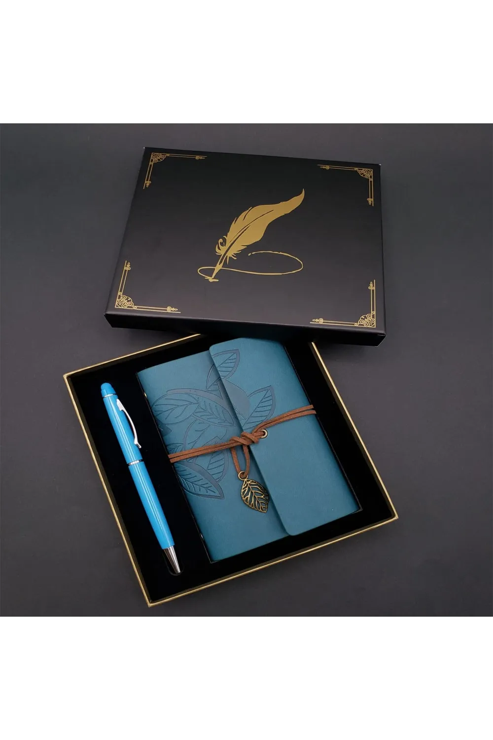 Metal Kalem ve Mavi Deri Defter