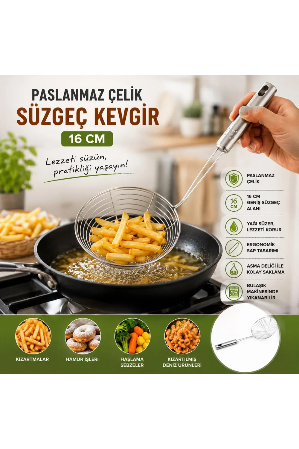 Metal Kevgir - Paslanmaz Çelik - 16 cm