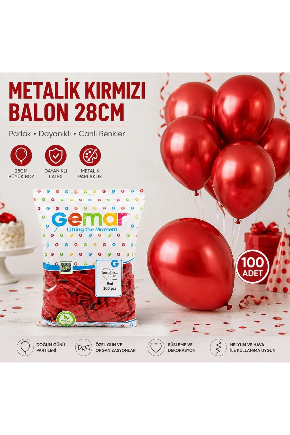 Metallic Kırmızı Balon 11 (28 cm) - 100lü Paket