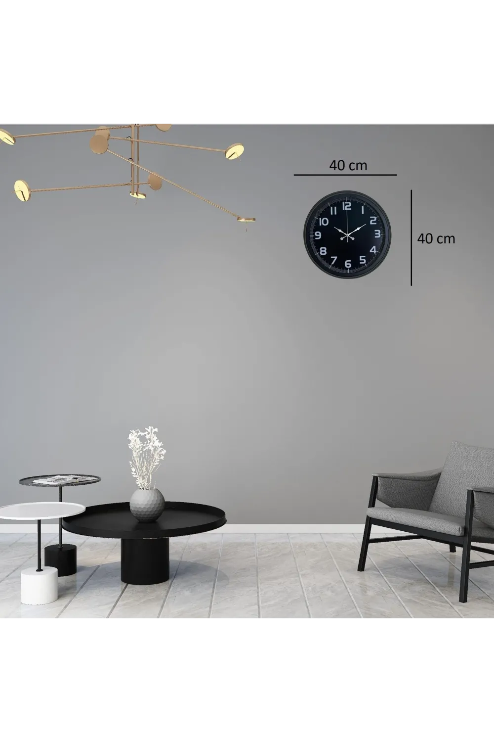 Midnight Black 40 Cm Metal Duvar Saati