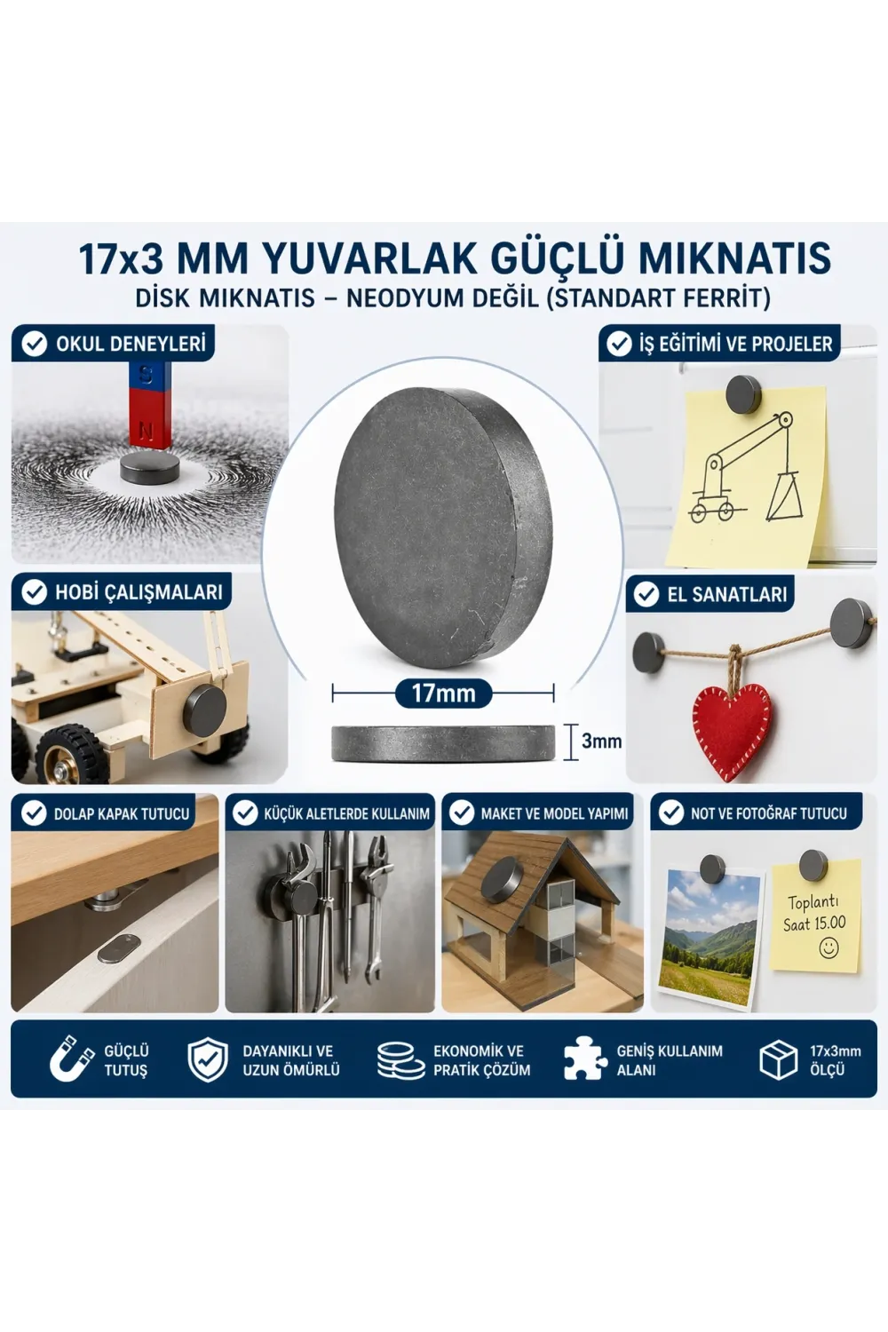 Mıknatıs 17x3 Mm Yuvarlak Güçlü Mıknatıs Disk Mıknatıs