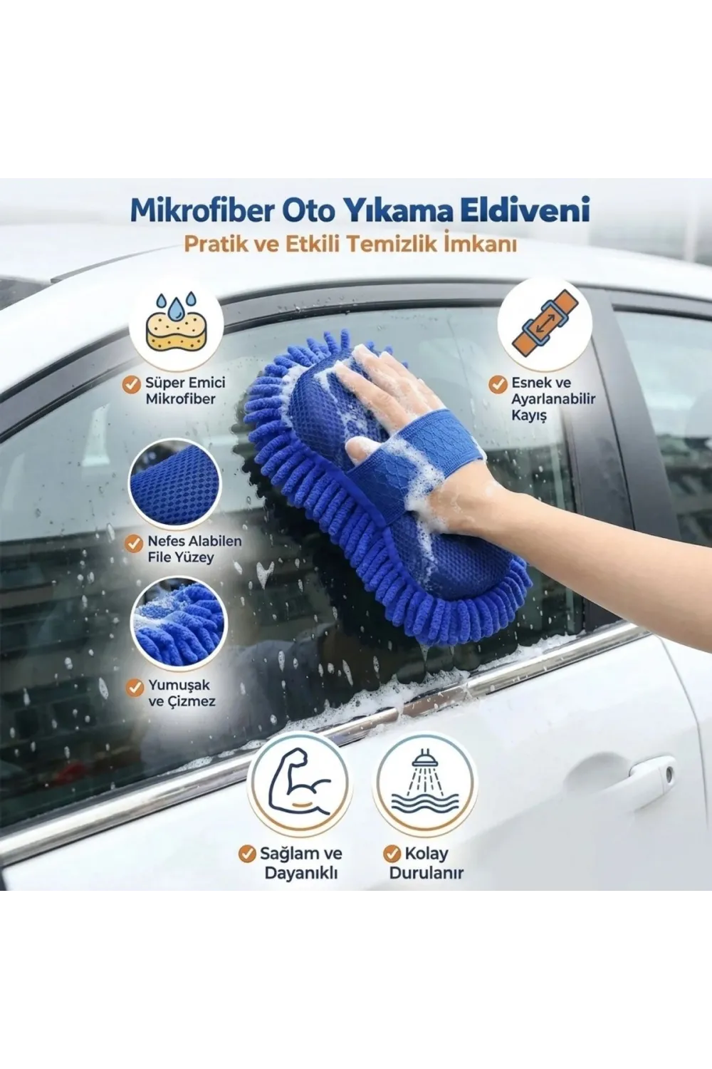 Mikrofiber Oto Yıkama Eldiveni – Kalın Süngerli Araç Temizleme Bezi, Araba Yıkama Eldiveni
