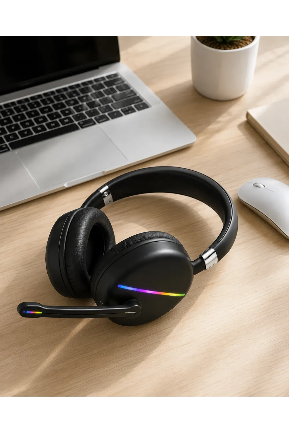 Mikrofonlu Bluetooth Kulak Üstü Kulaklık Rgb Aydınlatmalı Type-c Şarjlı