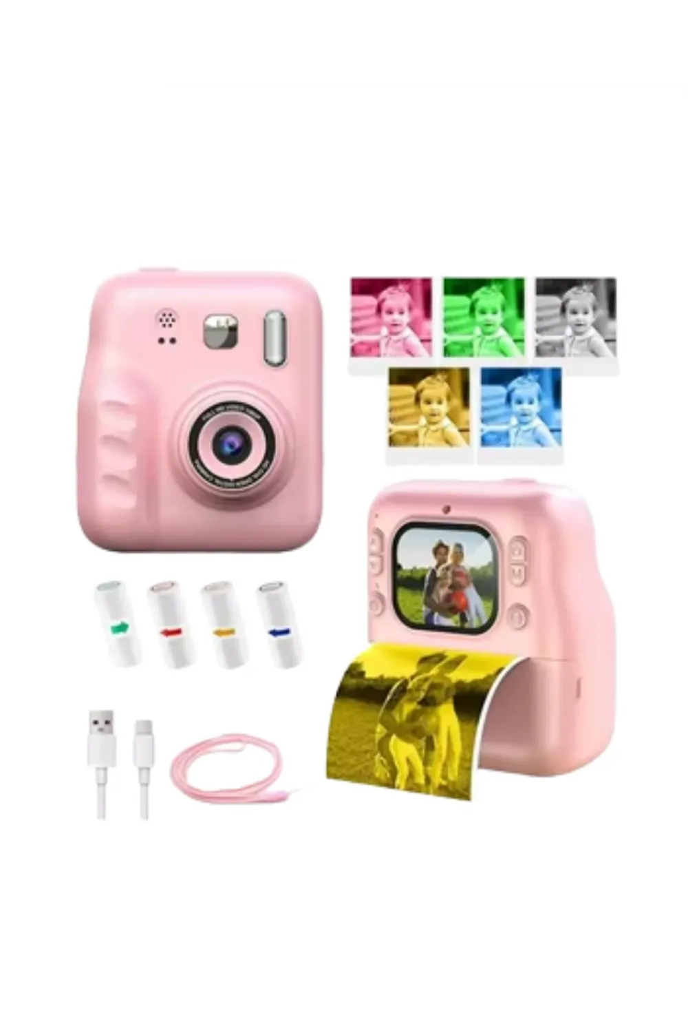 Mini Çocuk Kamerası Fotoğraf Video Çekim 4 Rulo Baskı Kağıdı Ve 5 Kalem Hediyeli