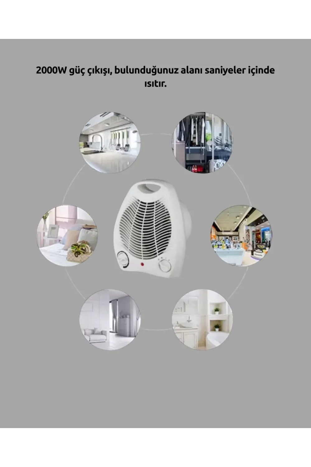 Mini Elektrikli Isıtıcı 2000w – Termostatlı Fanlı Isıtma, Taşınabilir Tasarım