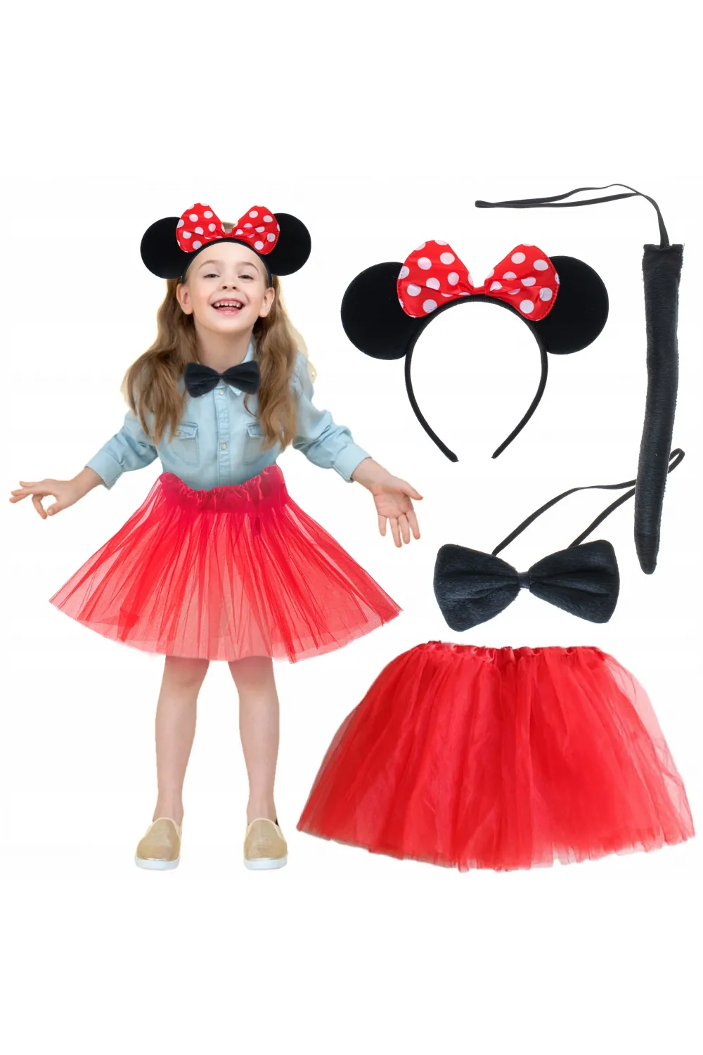 Minnie Mouse Kostüm Seti Etek Taç Kuyruk Papyon Gösteri Seti