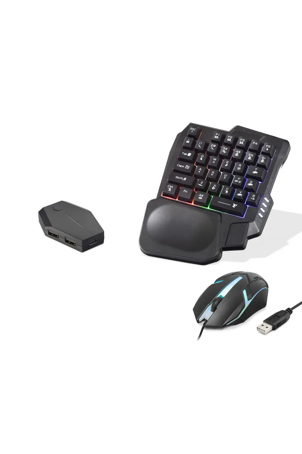 Mobil Oyun Klavye Mouse Dönüştürücü Seti Rgb Siyah ND762