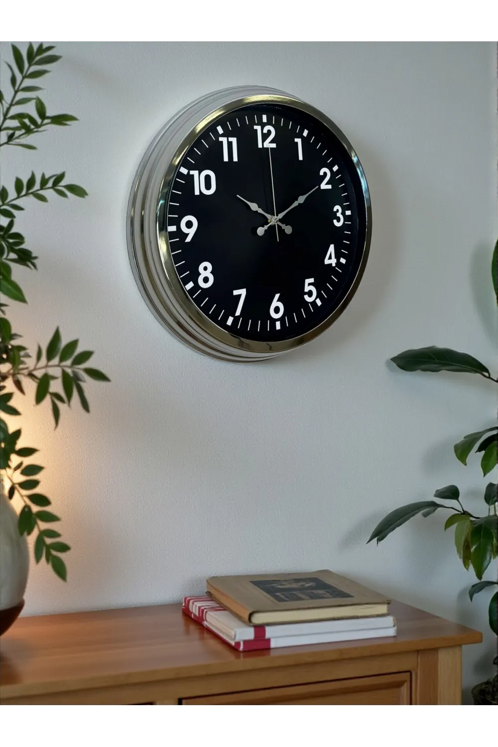 Modern 40 Cm Metal Krom Standart Duvar Saati