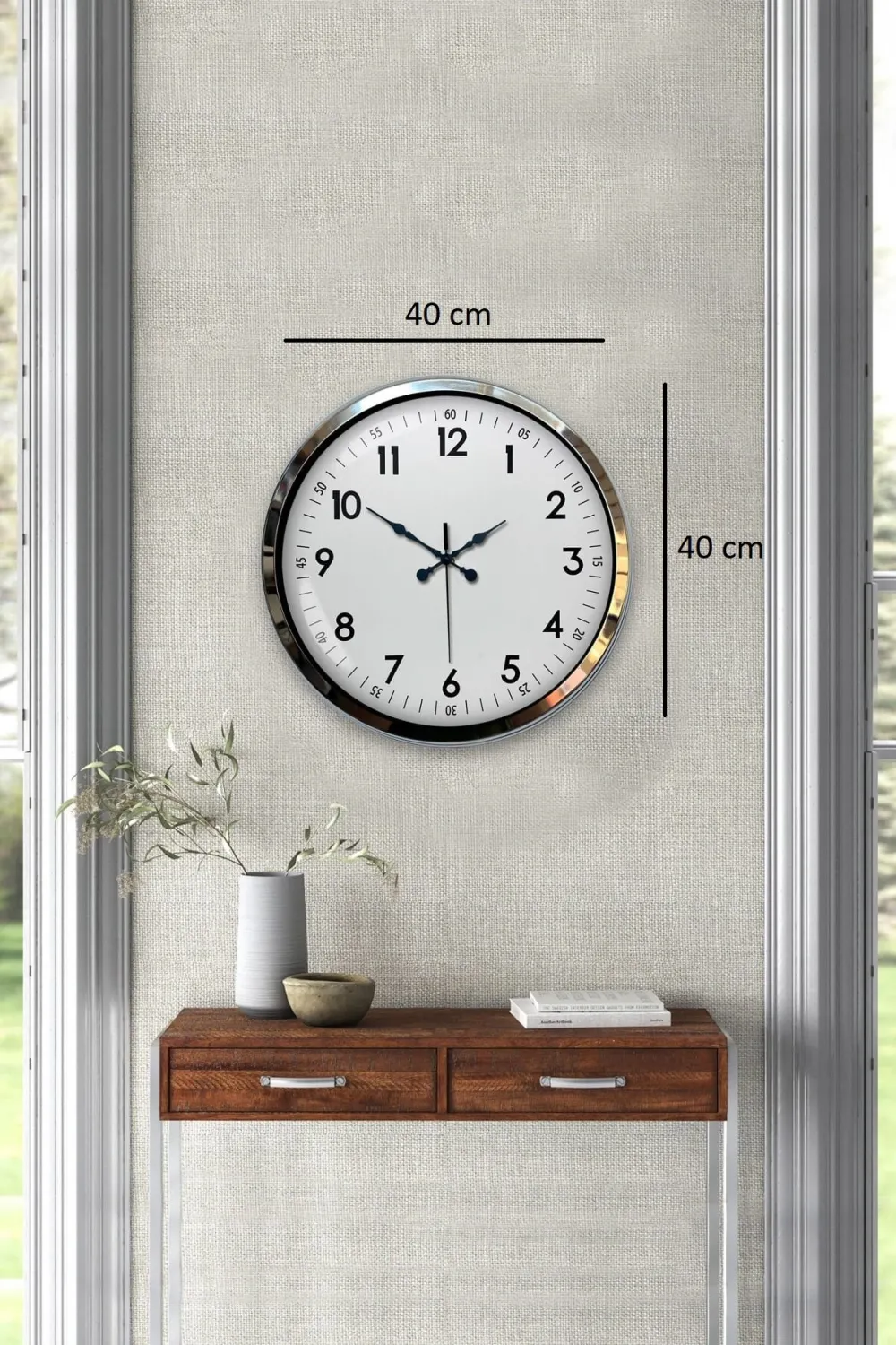 Modern Klasik 40 Cm Krom Metal Duvar Saati