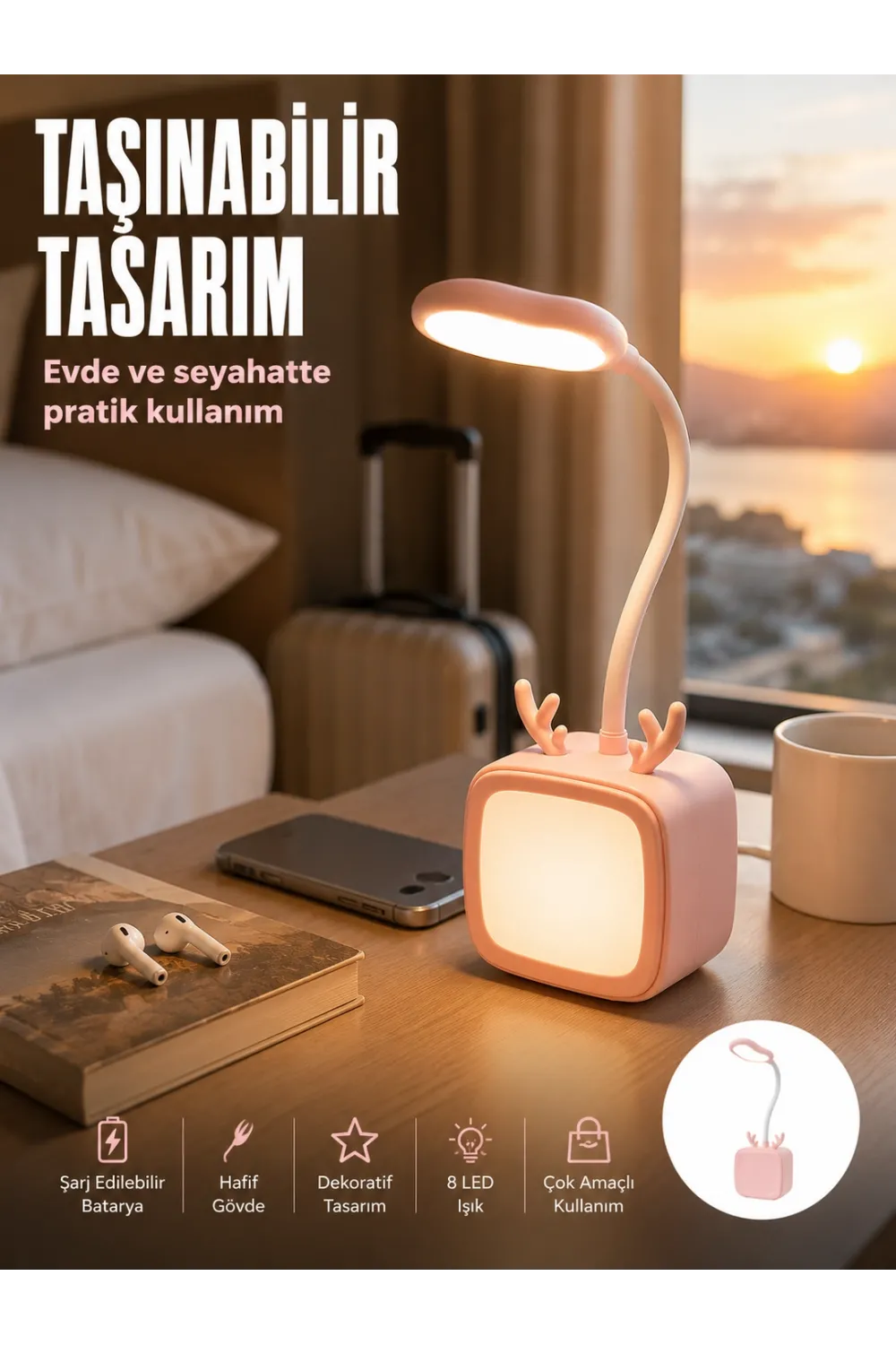 Modern Tasarımlı Şarj Edilebilir Led Gece Lambası